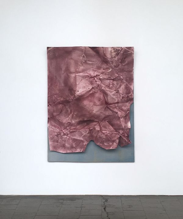 Mantel, 2018, egg tempera on canvas and paper, 163 x 119 x 13 cm